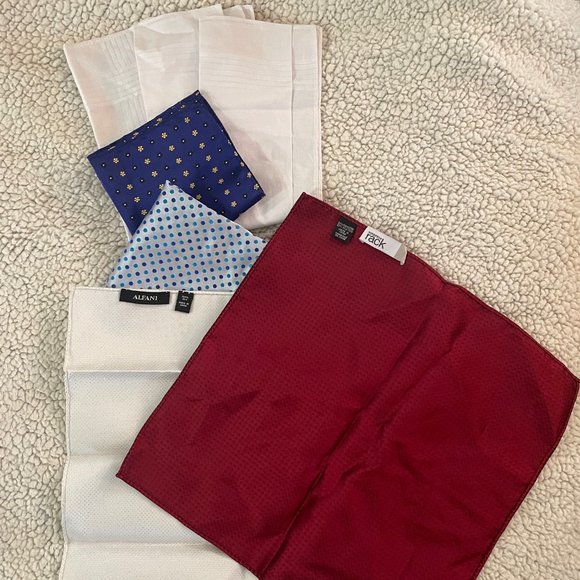 Men's Pocket Squares Assorted Polka dot, Solid, Floral, Silk & 3 Cotton 7 pc lot - Picture 4 of 5